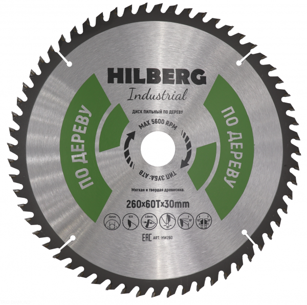 Пильный диск Hilberg Industrial Дерево 260 мм (60T)