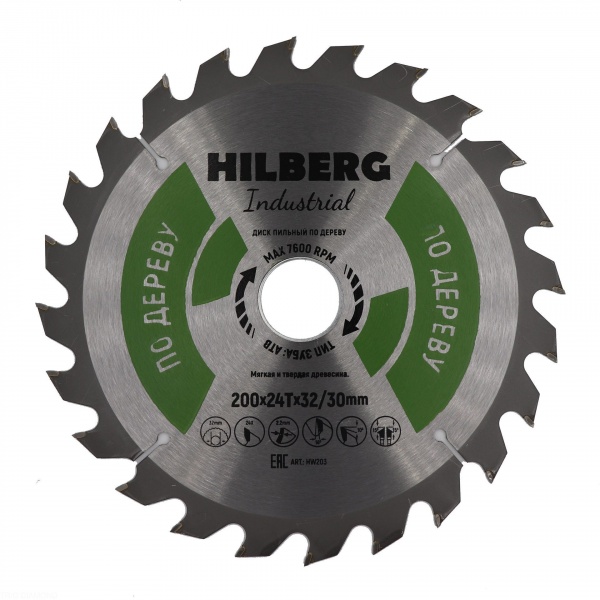 Пильный диск Hilberg Industrial Дерево 200 мм (24T32/30)